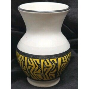 VTG W German Pottery Vase Fat Lava MCM Yellow Black 12cm possib Dumler & B As-Is